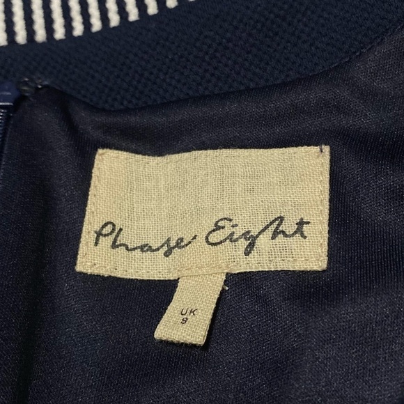 Phase Eight Storm Stripe Dress 3/4 Sleeves Crew Neck In Navy/Ivory Size UK8/ US4 - Picture 2 of 7